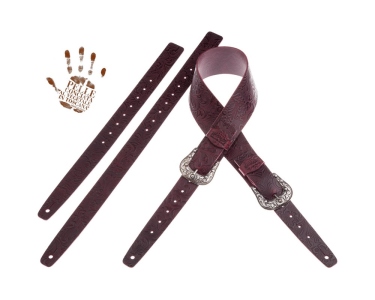 Magrabo Tracolla Twin Buckles Embossed Flores Bordeaux  7cm