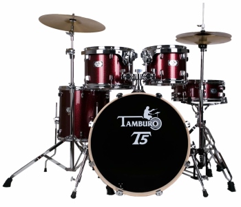 Tamburo Batteria T5 Red Sparkle con Piatti e Loro Supporti Sgabello e Bacchette