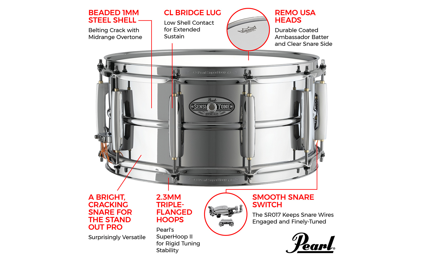 Pearl Rullante Sensitone Heritage Alloy Steel STH1450S 14X5