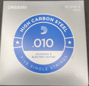 D'Addario PL010-5 Set di 5 Corde Singole da 0,10 in Acciaio
