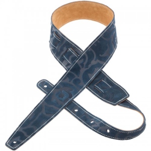 Magrabo Leather Guitar and Bass Strap Holes HS Embossed Damasco Blue 6 cm