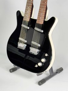 Danelectro Chitarra Elettrica Double Neck 6 e 12 Corde Nera Lucida