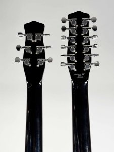 Danelectro Chitarra Elettrica Double Neck 6 e 12 Corde Nera Lucida